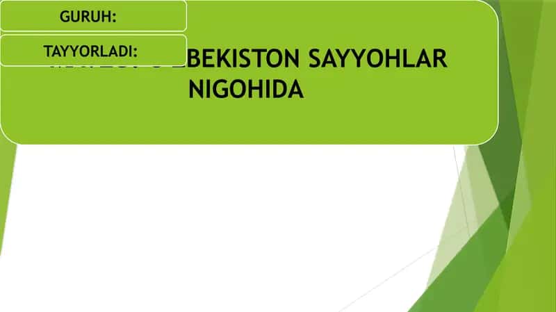 O'ZBEKISTON SAYYOHLAR NIGOHIDA