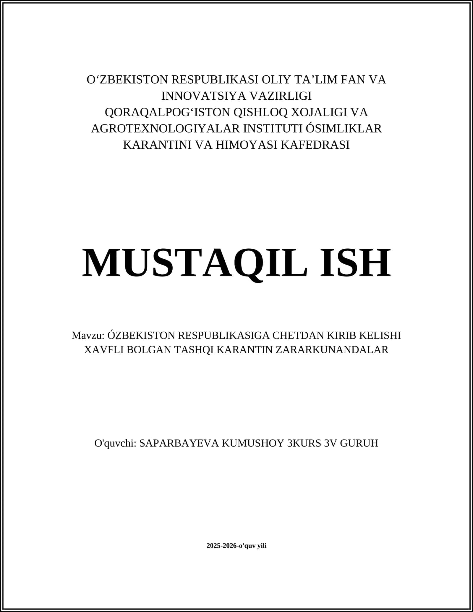Tashqi Karantin Zararkunandalar