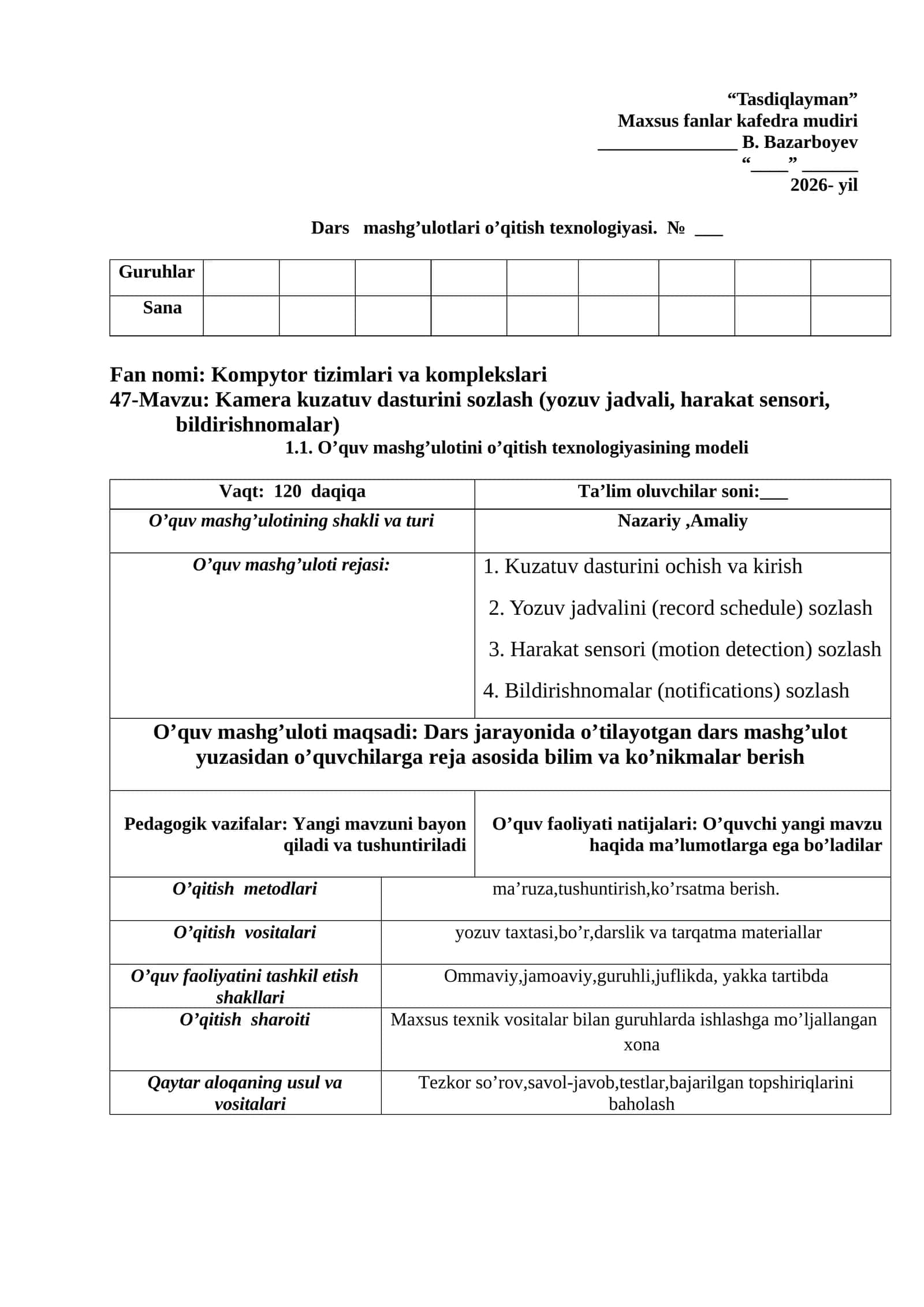 Kamera kuzatuv dasturini sozlash