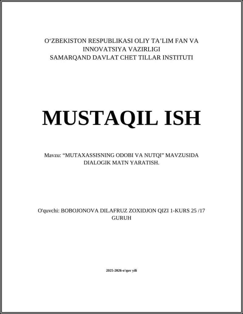 MUTAXASSISNING ODOBI VA NUTQI