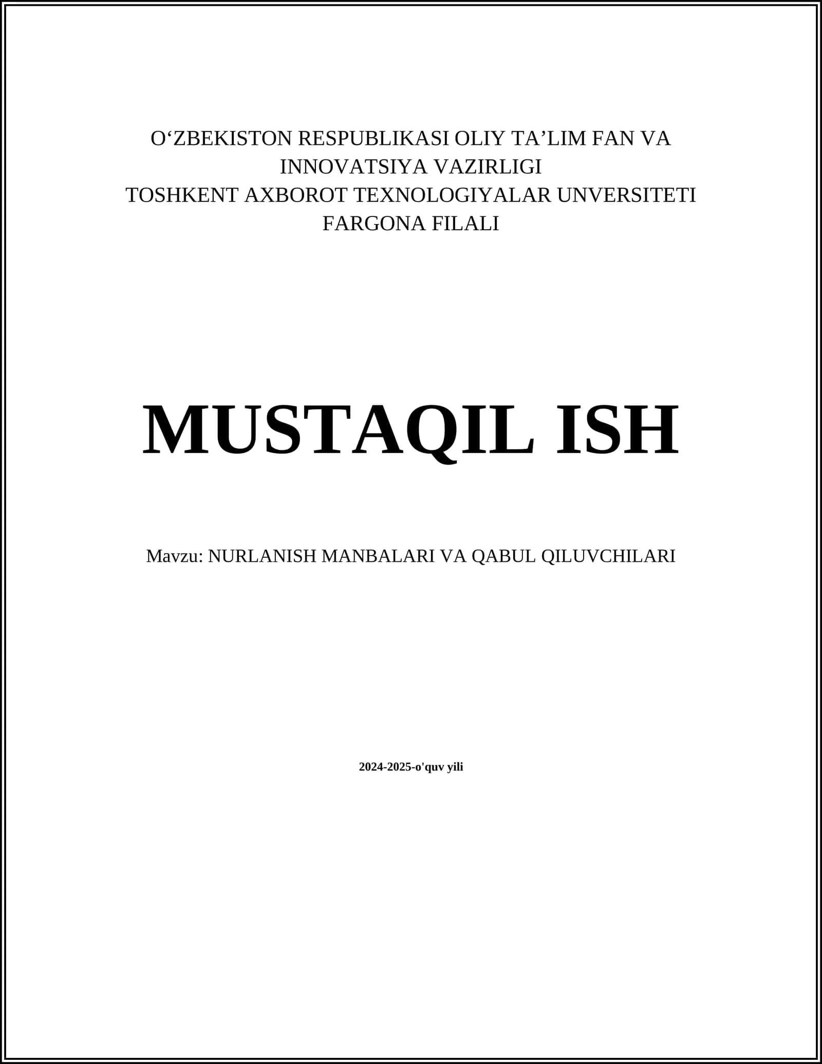 NURLANISH MANBALARI VA QABUL QILUVCHILARI