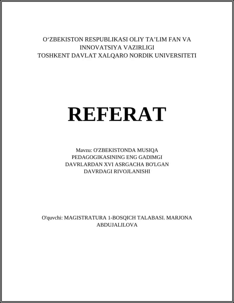 O'ZBEKISTONDA MUSIQA PEDAGOGIKASINING TARIXI