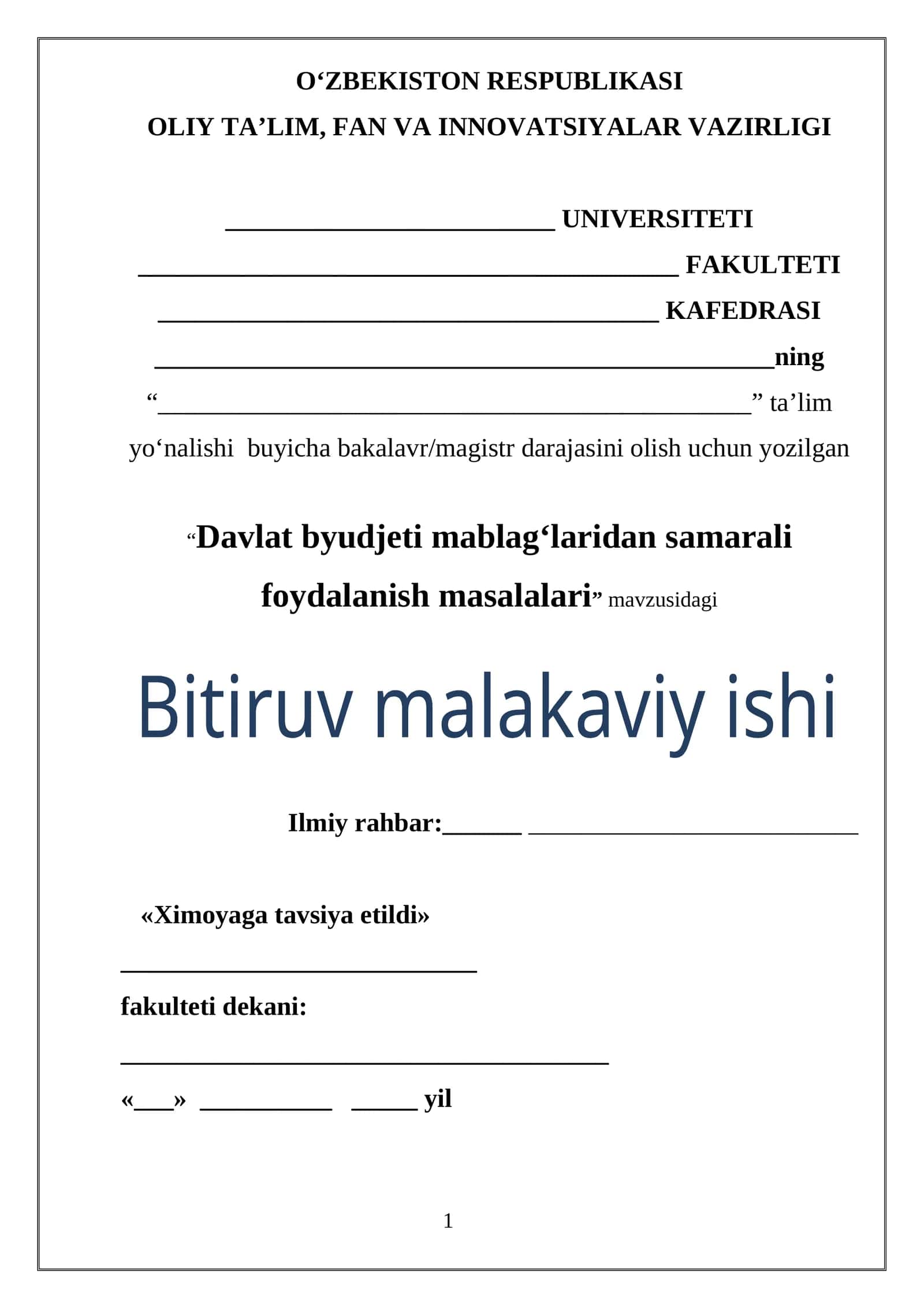 Davlat byudjeti mablag‘laridan samarali foydalanish masalalari