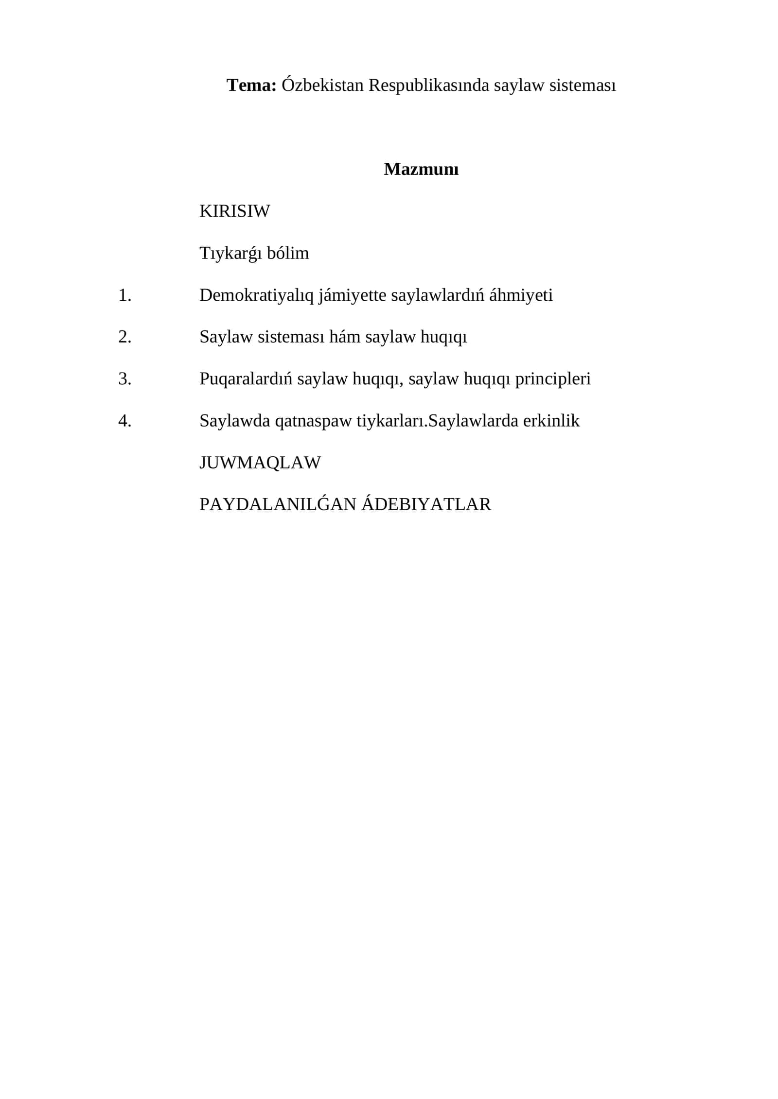 Ózbekistan Respublikasında saylaw sisteması
