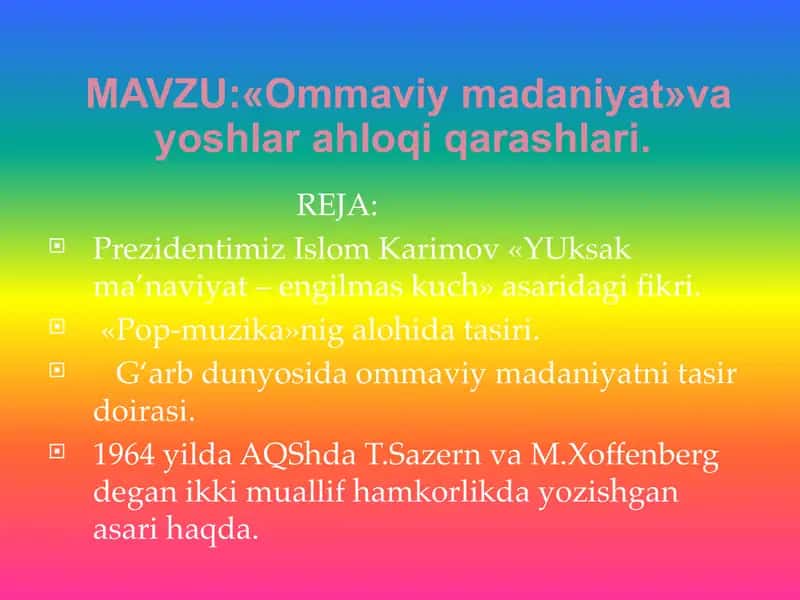 Ommaviymadaniyat yoshlarga tasiri