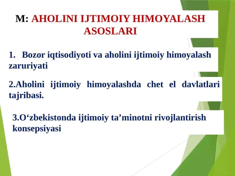 MAHOLINI IJTIMOIY HIMOYALASH ASOSLARI