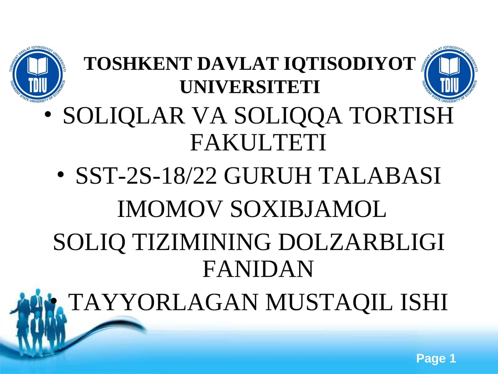 SOLIQLAR VA SOLIQQA TORTISH FAKULTETI