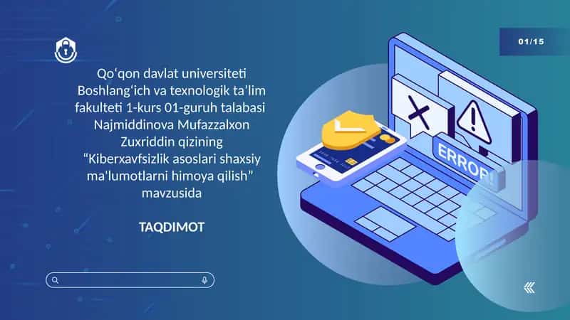 Kiberxavfsizlik asoslari shaxsiy ma'lumotlarni himoya qilish