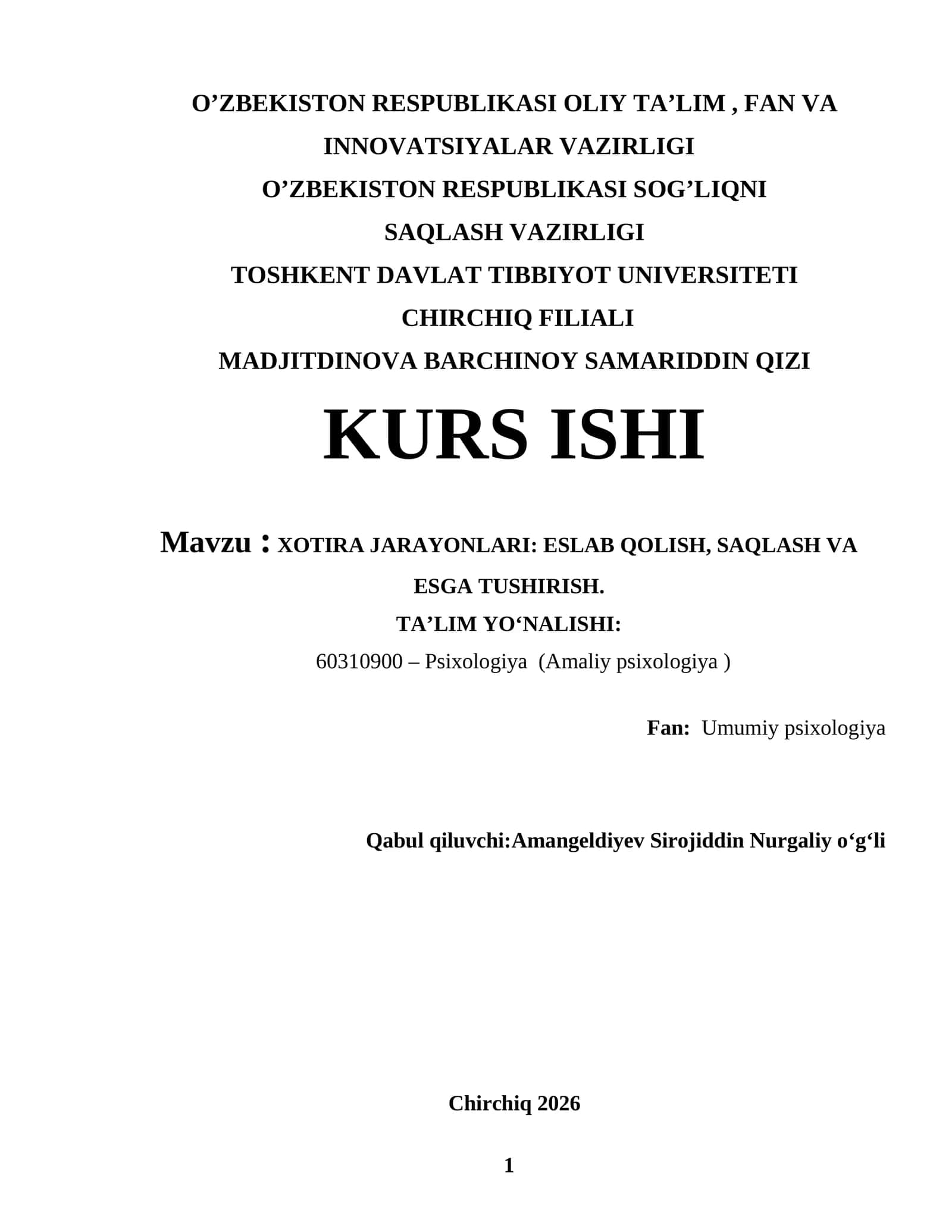 XOTIRA JARAYONLARI: ESLAB QOLISH, SAQLASH VA ESGA TUSHIRISH