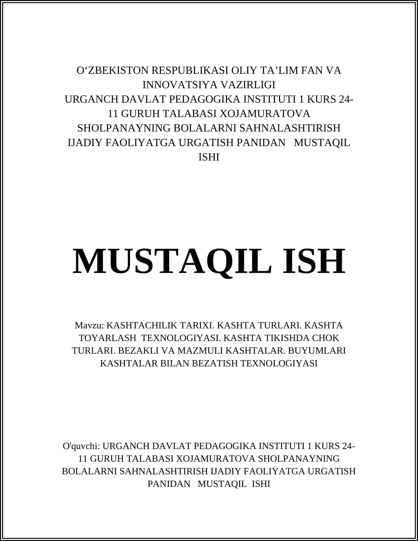 KASHTACHILIK TARIXI
