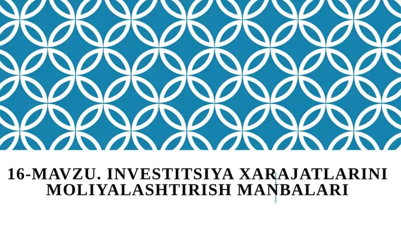 INVESTITSIYA XARAJATLARINI MOLIYALASHTIRISH MANBALARI