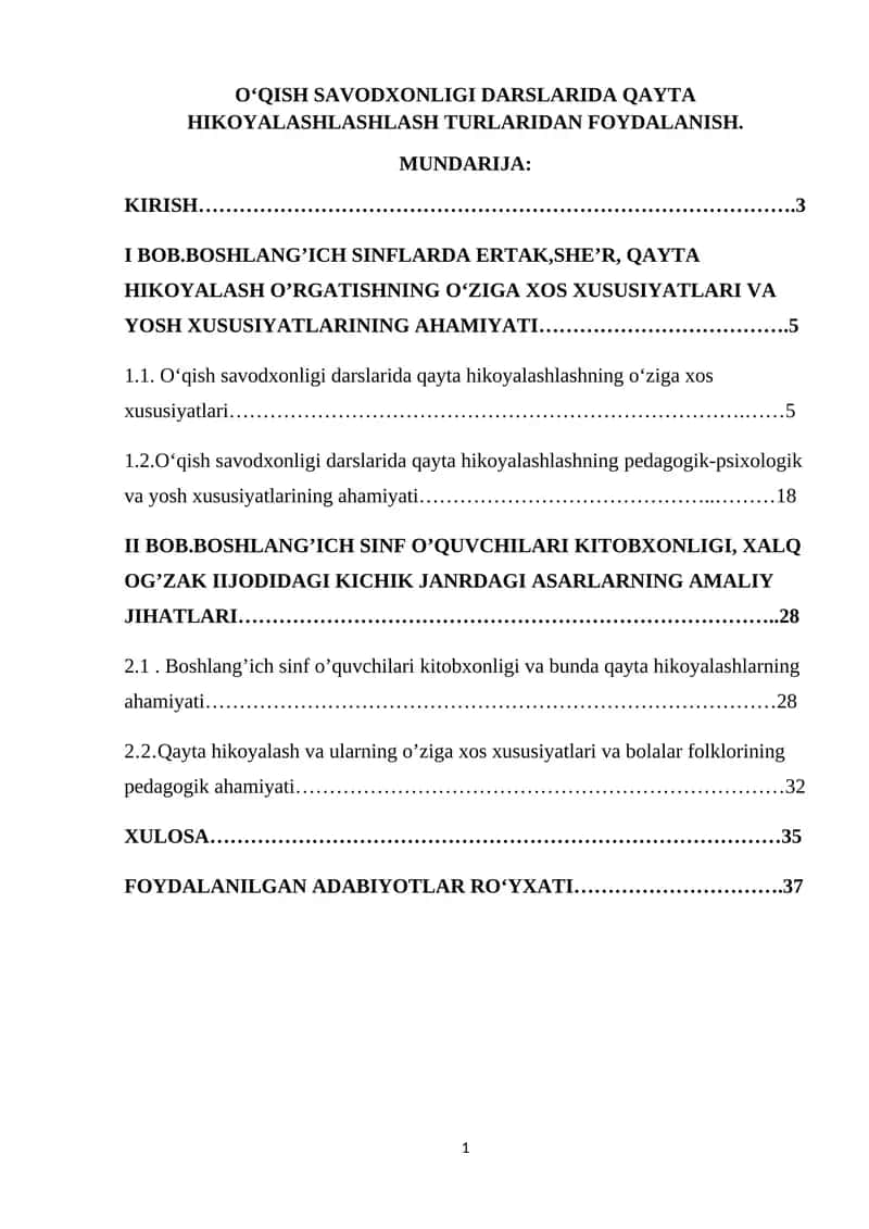 OʻQISH SAVODXONLIGI DARSLARI