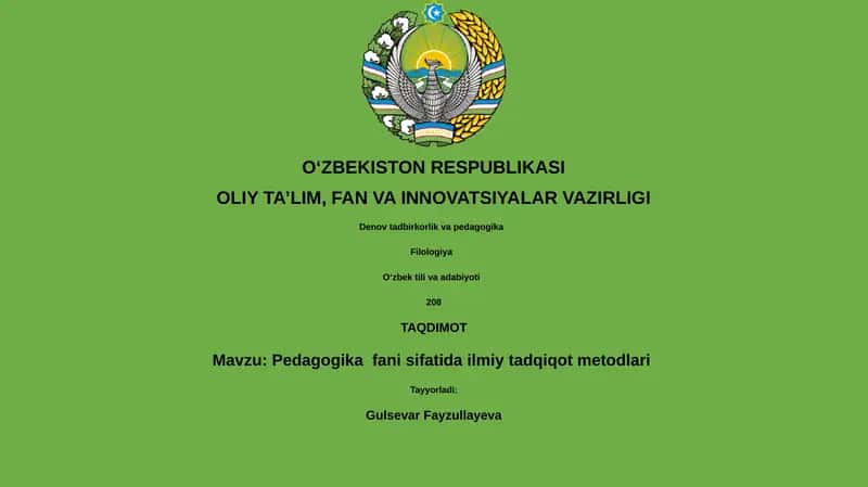 Pedagogika fani sifatida ilmiy tadqiqot metodlari