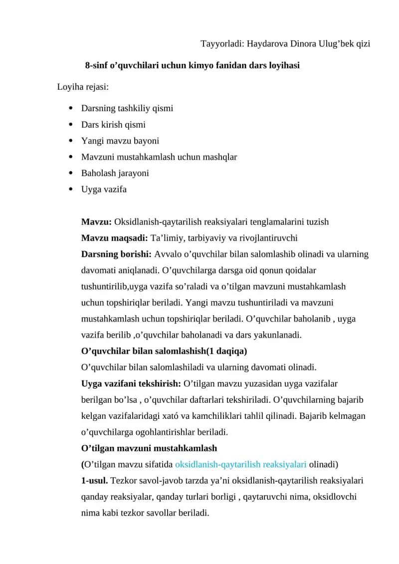 Oksidlanish qaytarilish reaksiyalari tenglamalarini tuzish