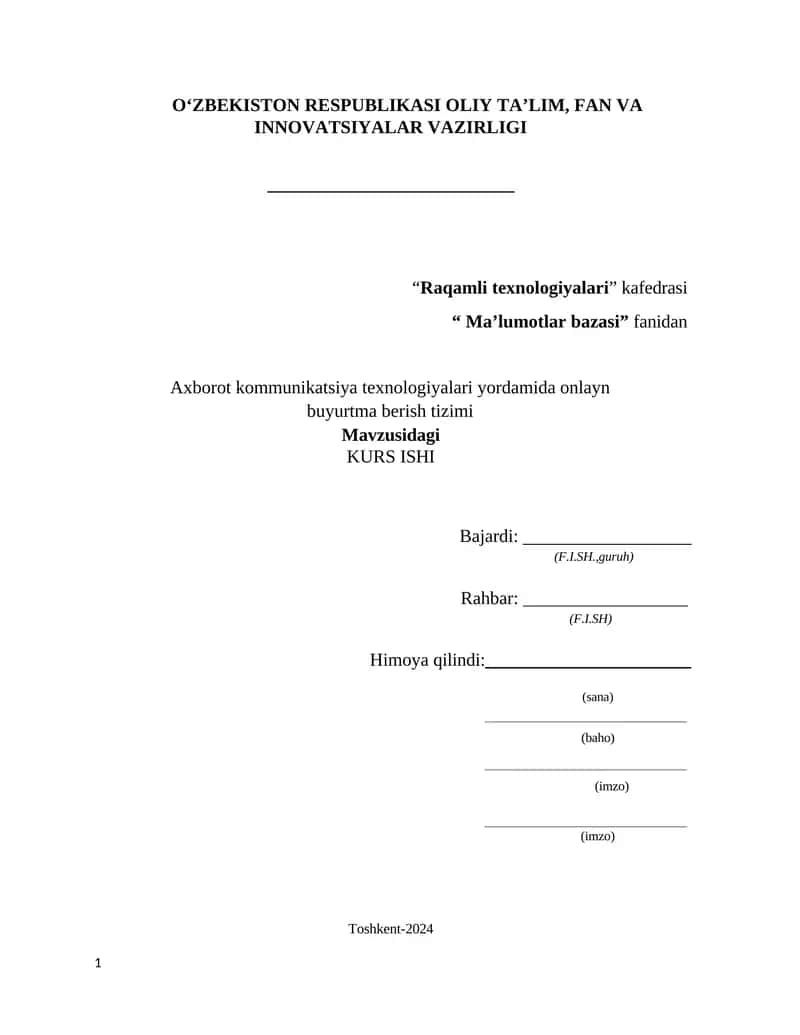 Axborot kommunikatsiya texnologiyalari yordamida onlayn buyurtma berish tizimi