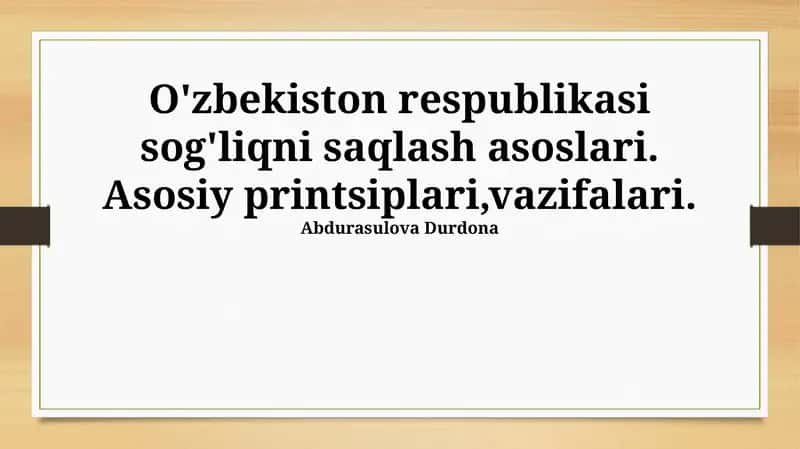 Sog'liqni Saqlash Asoslari