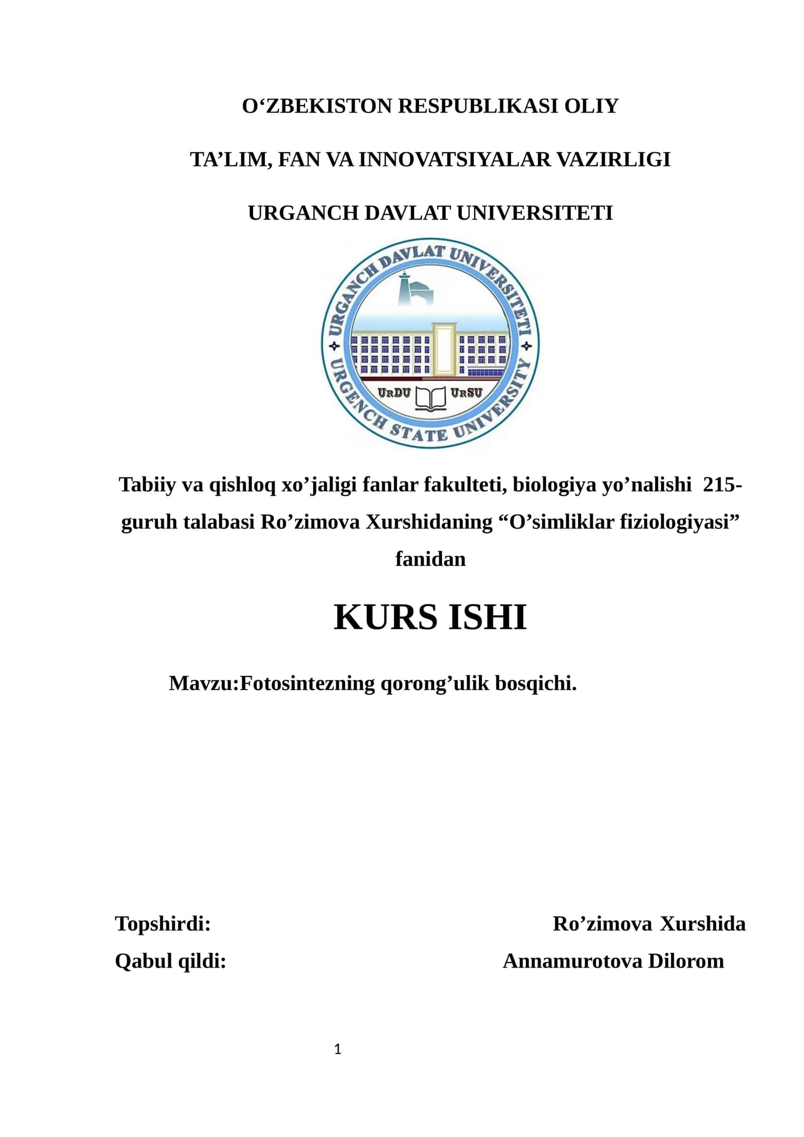 Fotosintezning qorong’ulik bosqichi