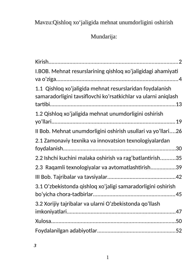 Qishloq xo‘jaligida mehnat unumdorligini oshirish