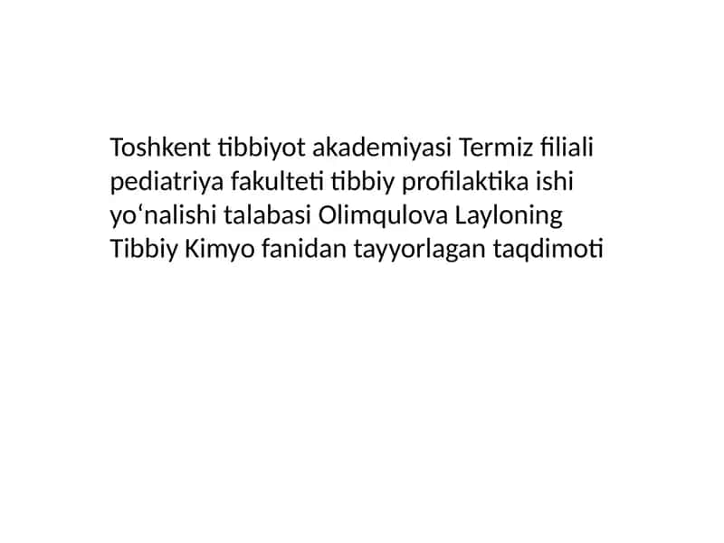 Tibbiy kimyo fanidan ta'lim