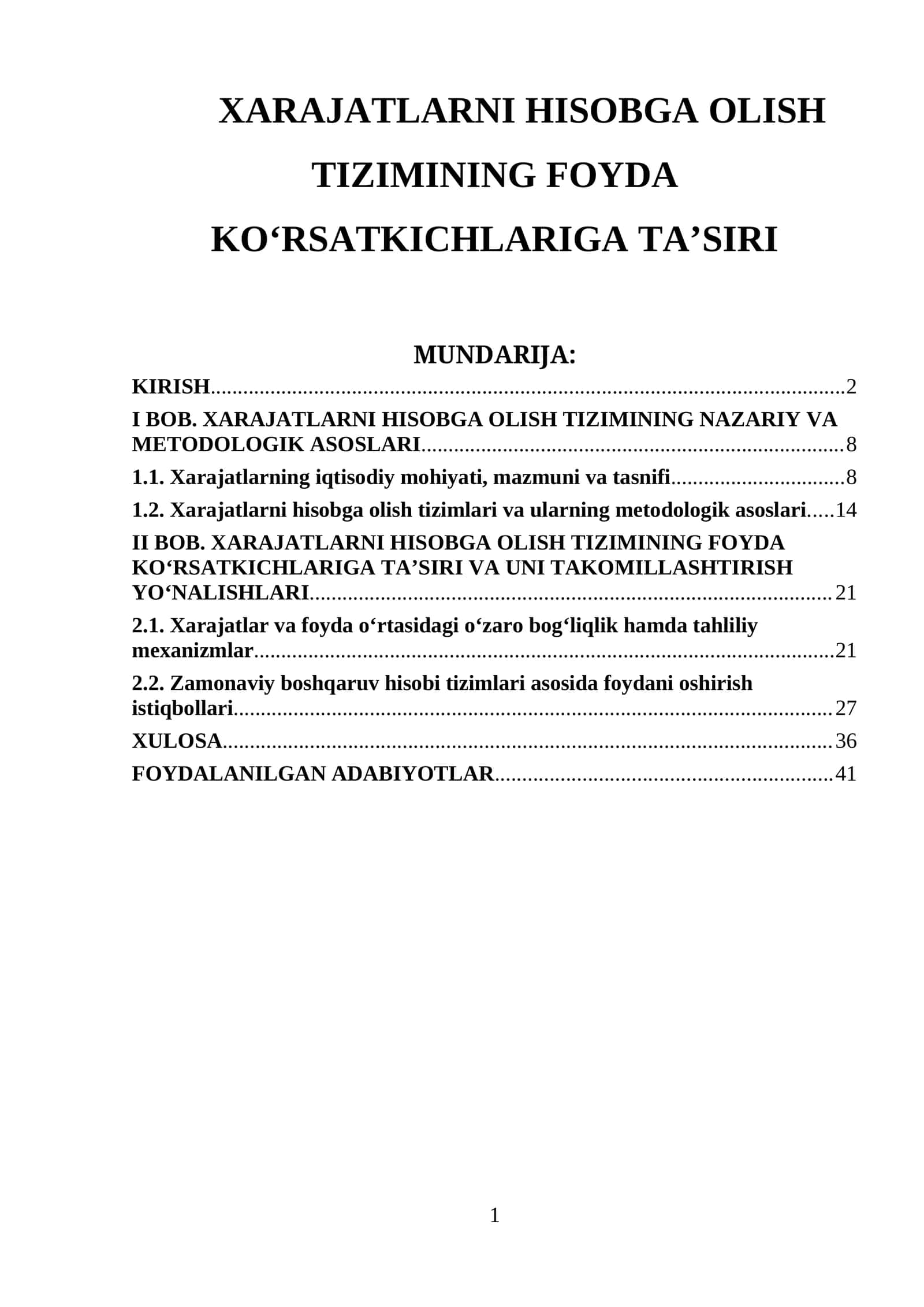 Xarajatlarni Hisobga Olish Tizimi