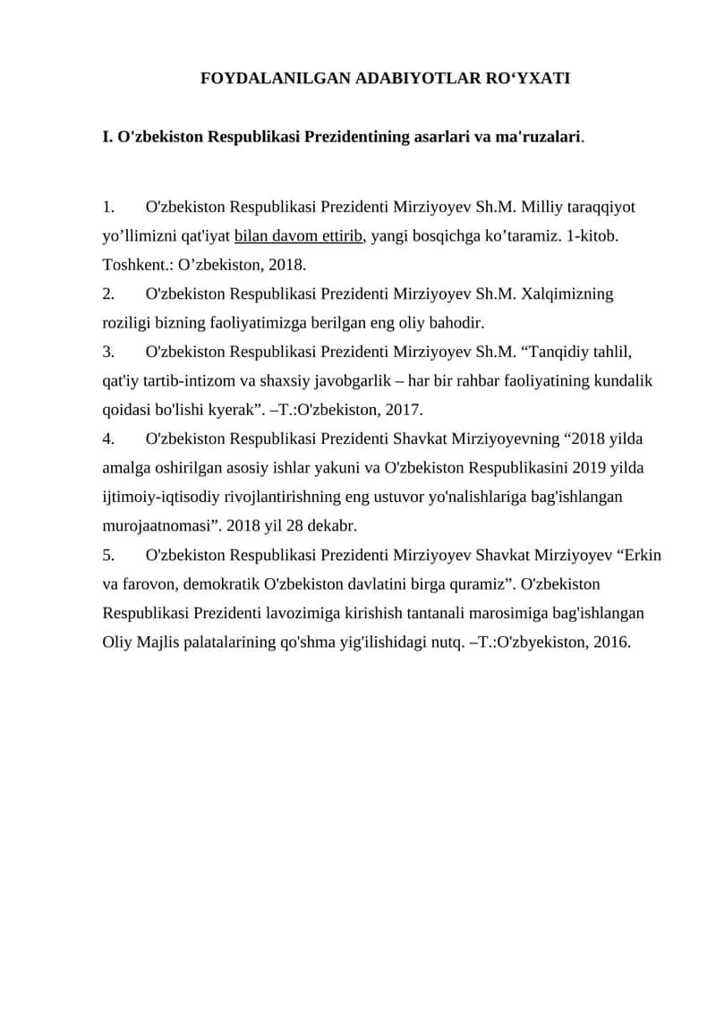 O'zbekiston Respublikasi Prezidentining asarlari va ma'ruzalari