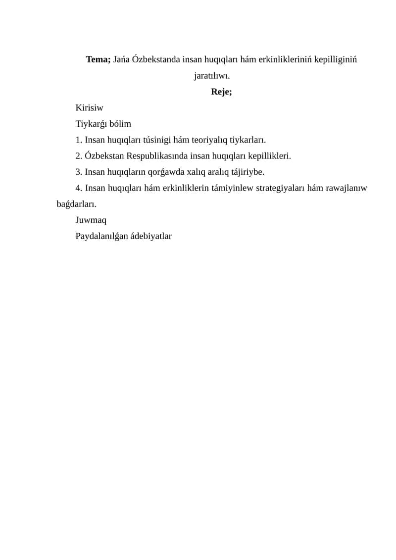 Insan huqıqları hám erkinliklerin támiyinlew strategiyaları hám rawajlanıw baǵdarları