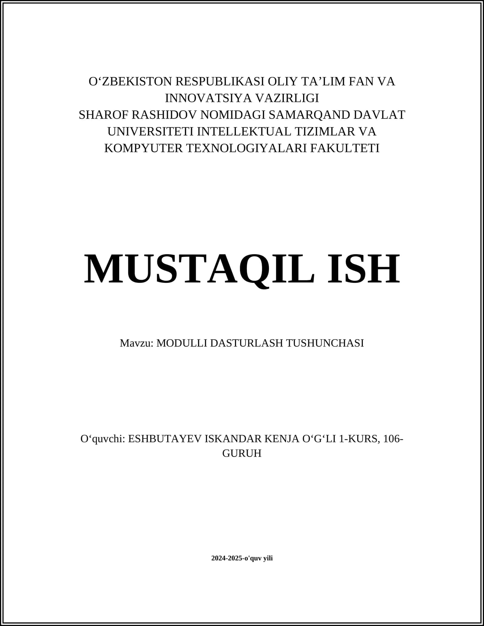 MODULLI DASTURLASH TUSHUNCHASI