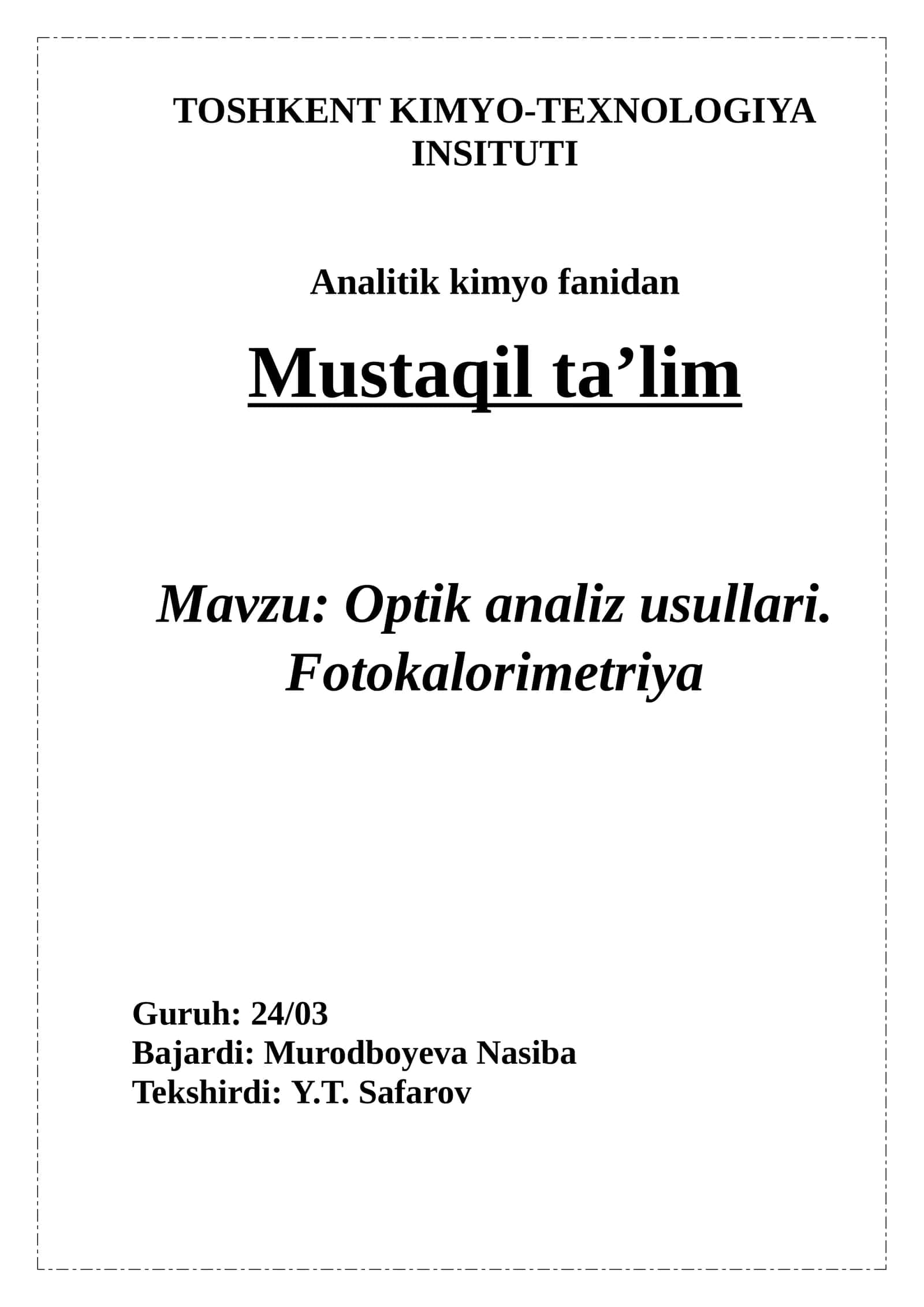 Optik analiz usullari. Fotokalorimetriya
