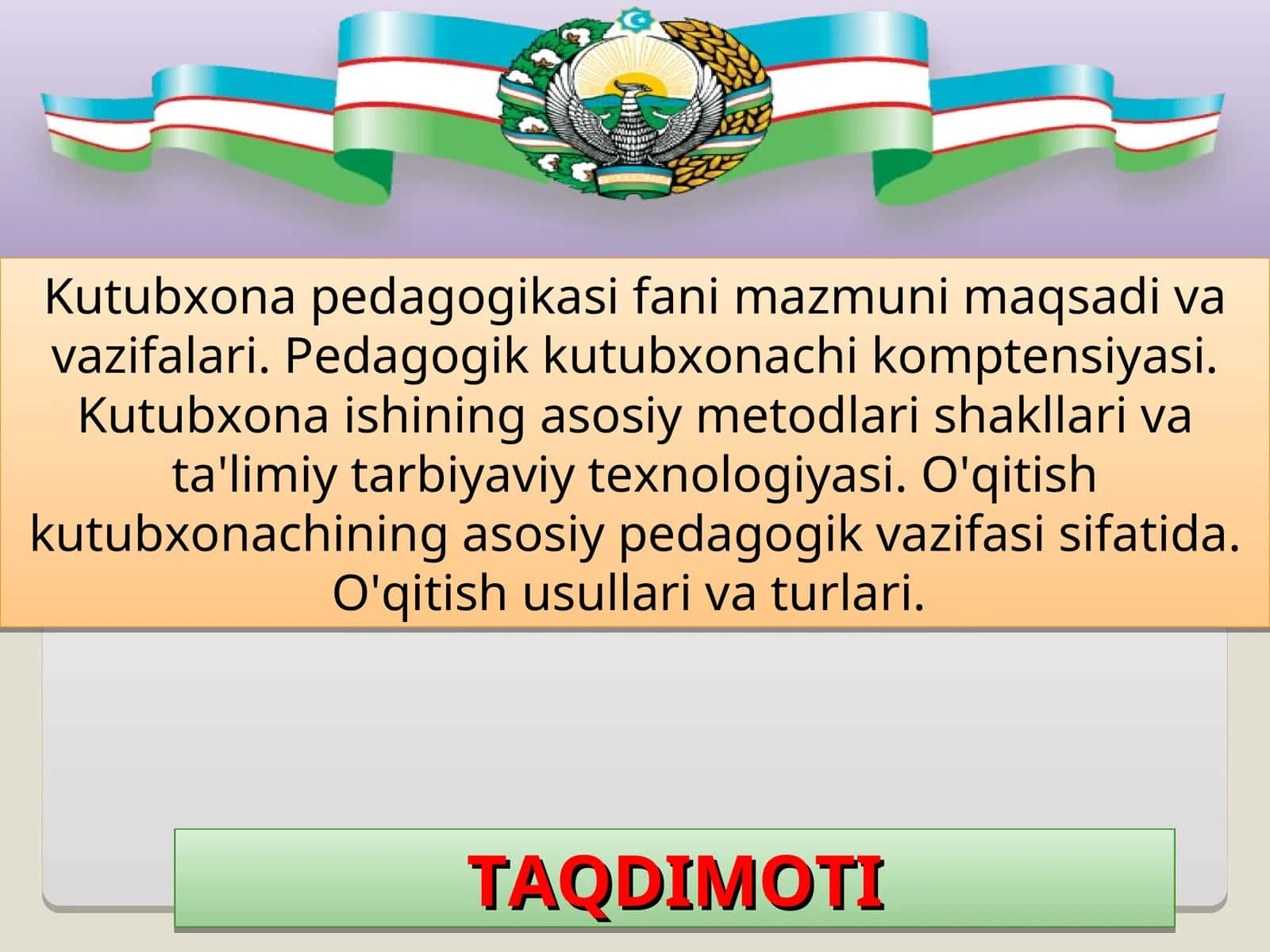 Kutubxona pedagogikasi fani mazmuni maqsadi va vazifalari