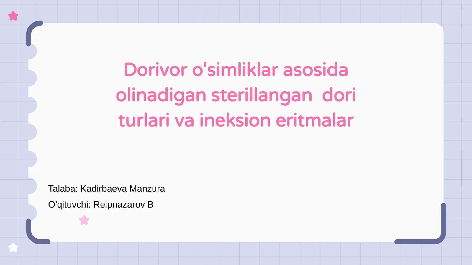 Dorivor o'simliklar asosida olinadigan sterillangan dori turlari va ineksion eritmalar
