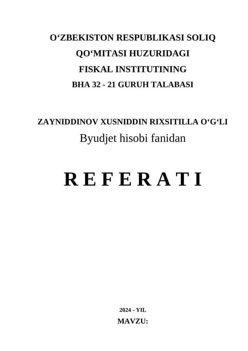 BYUDJET TASHKILOTLARINING NOMOLIYAVIY AKTIVLAR HARAKATI TOʻGʻRISIDAGI HISOBOTI