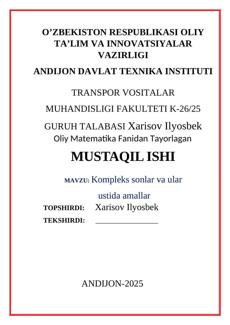 Kompleks sonlar va ular ustida amallar