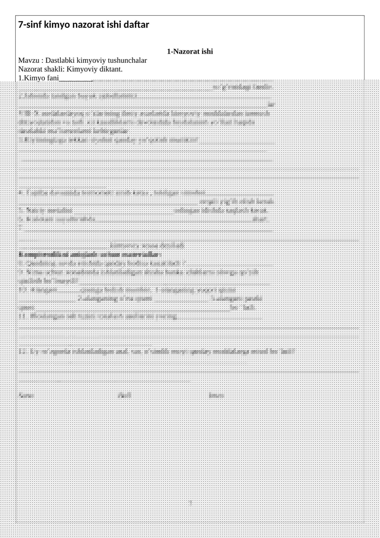 7-sinf kimyo nazorat ishi daftar