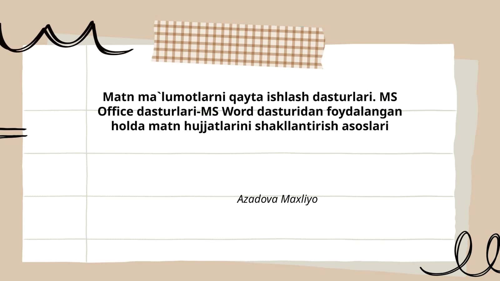 Matn ma`lumotlarni qayta ishlash dasturlari. MS Office dasturlari-MS Word dasturidan foydalangan holda matn hujjatlarini shakllantirish asoslari