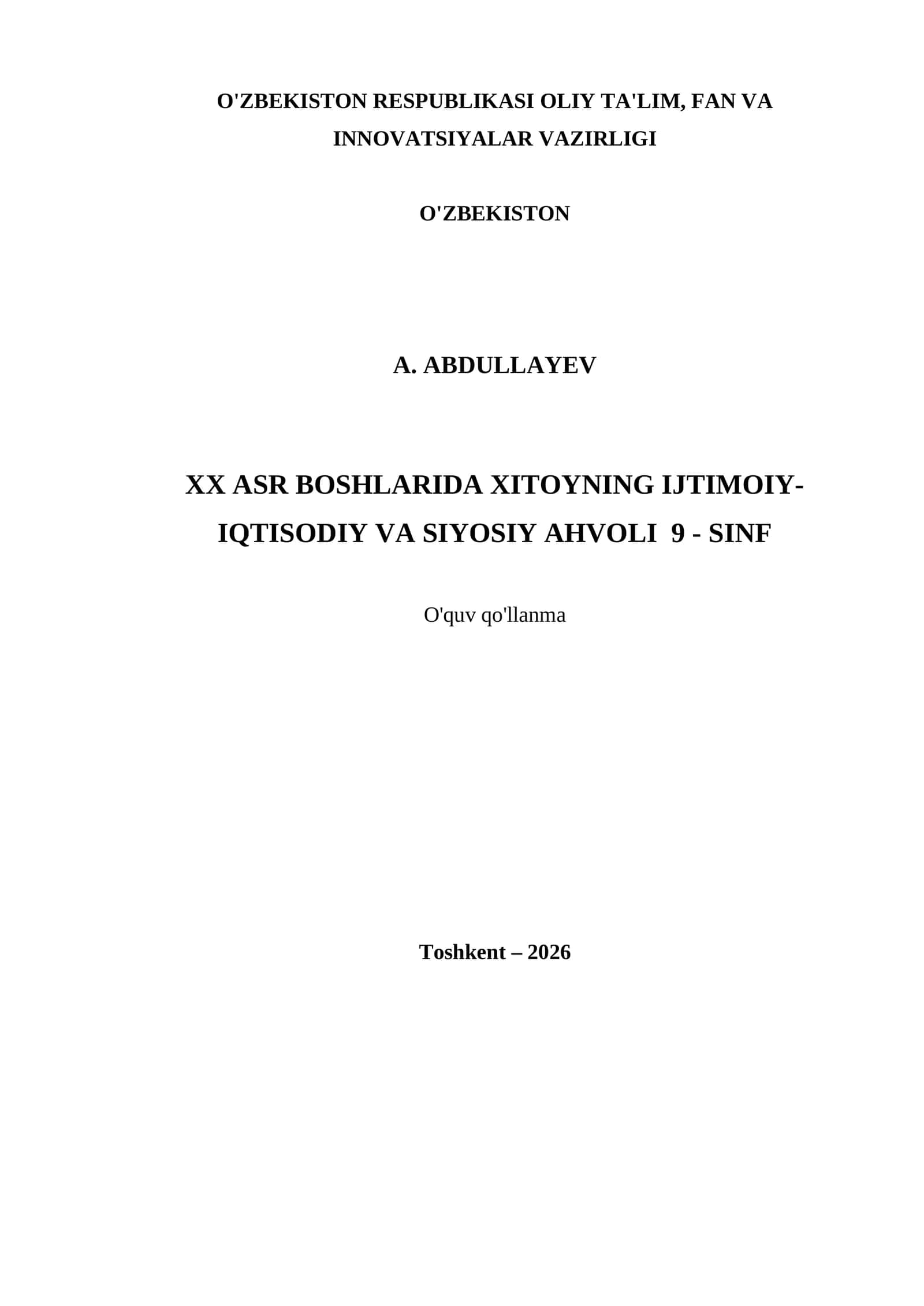 XX ASR BOSHLARIDA XITOYNING IJTIMOIY-IQTISODIY VA SIYOSIY AHVOLI 9 - SINF