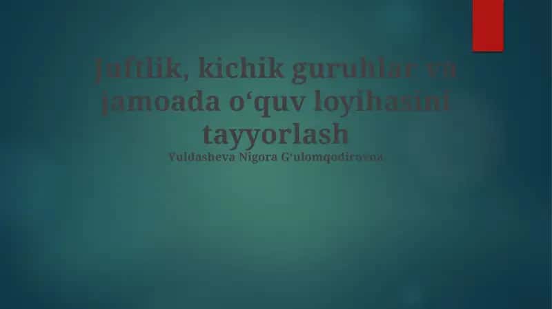 Juftlik, kichik guruhlar va jamoada oʻquv loyihasini tayyorlash