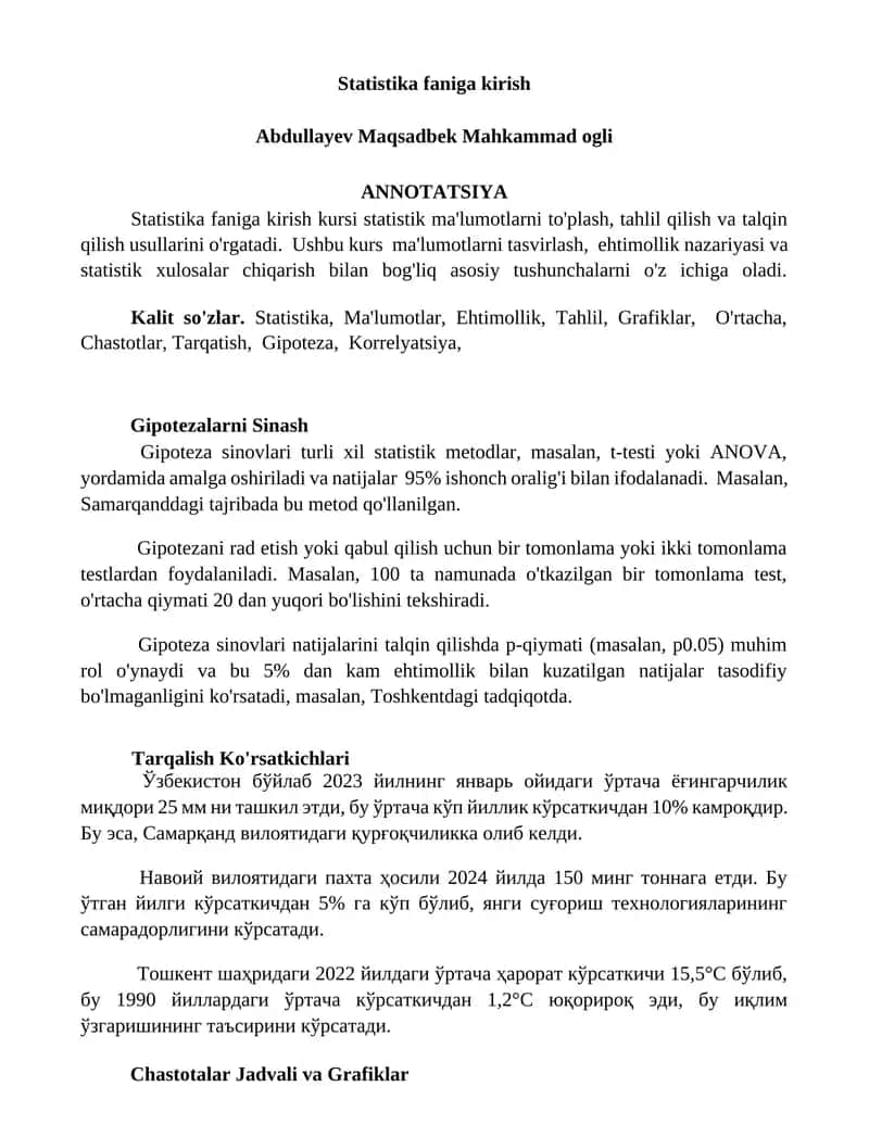 Statistika faniga kirish