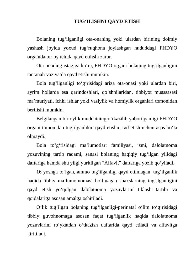 TUG‘ILISHNI QAYD ETISH