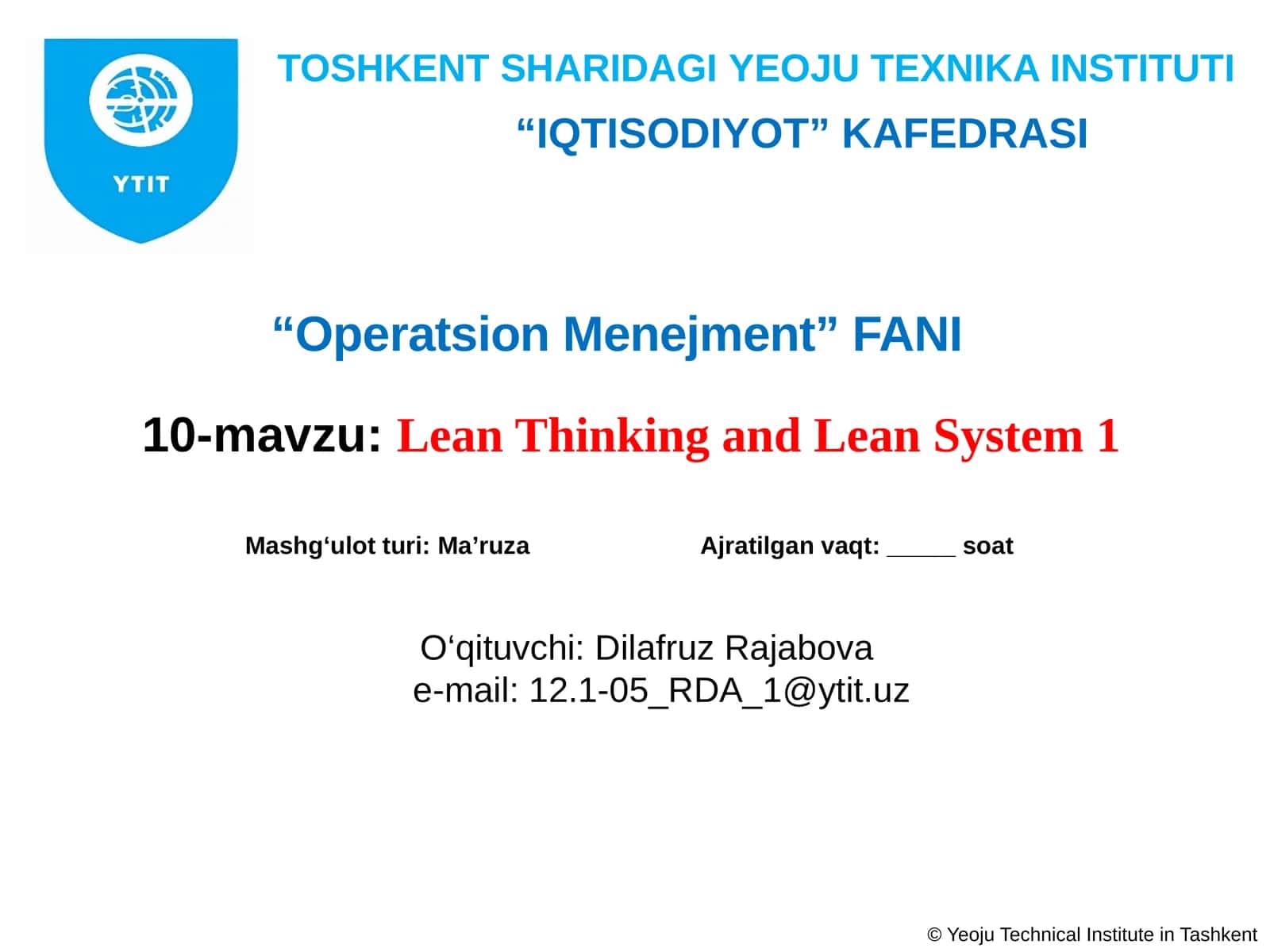 Lean Thinking and Lean System 1