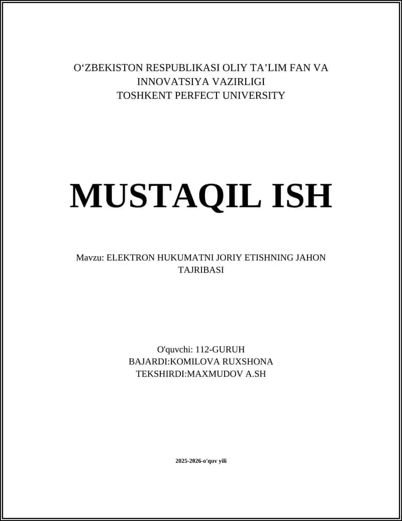 ELEKTRON HUKUMATNI JORIY ETISHNING JAHON TAJRIBASI