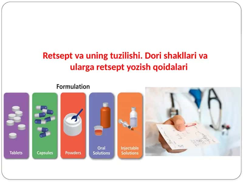 Retsept va uning tuzilishi, Dorishakllari va ulargaretseptyozish qoidalari