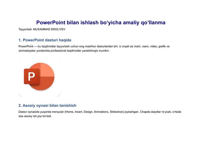 PowerPoint asosiy qoʻllanma