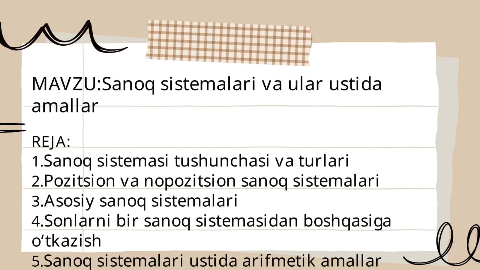 Sanoq sistemalari va ular ustida amallar (19 slaydli prezentatsiya, informatika)