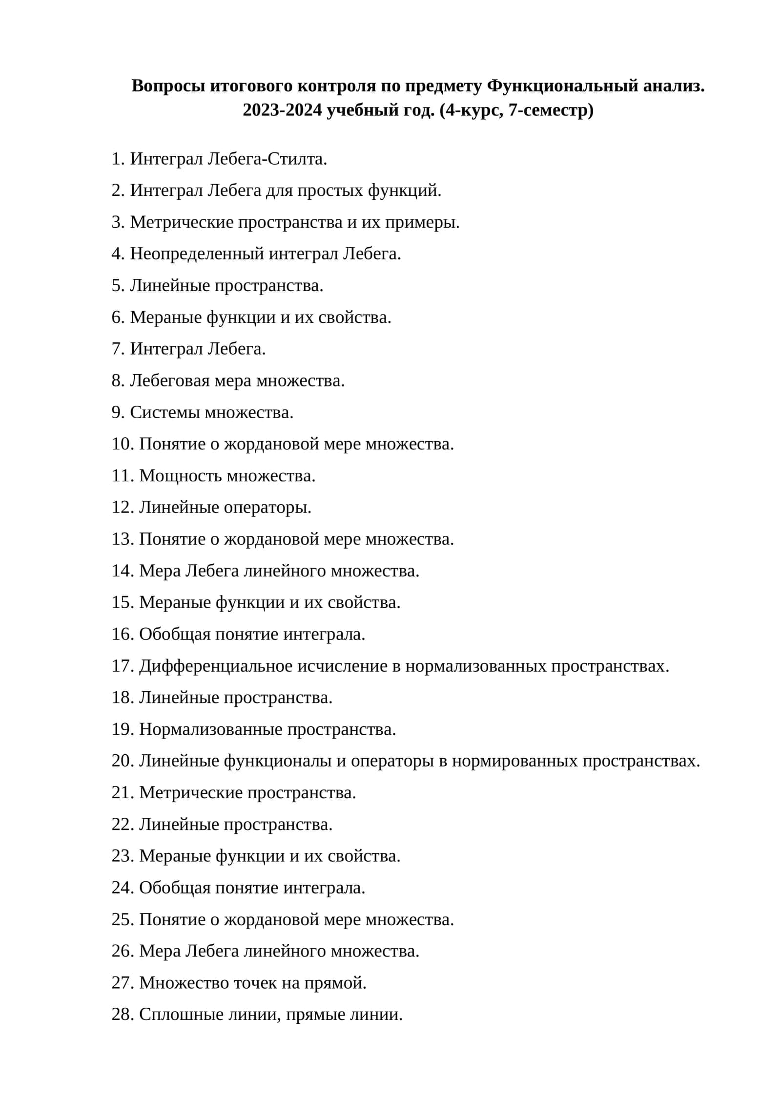 Вопросы итогового контроля по предмету Функциональный анализ. 2023-2024 учебный год