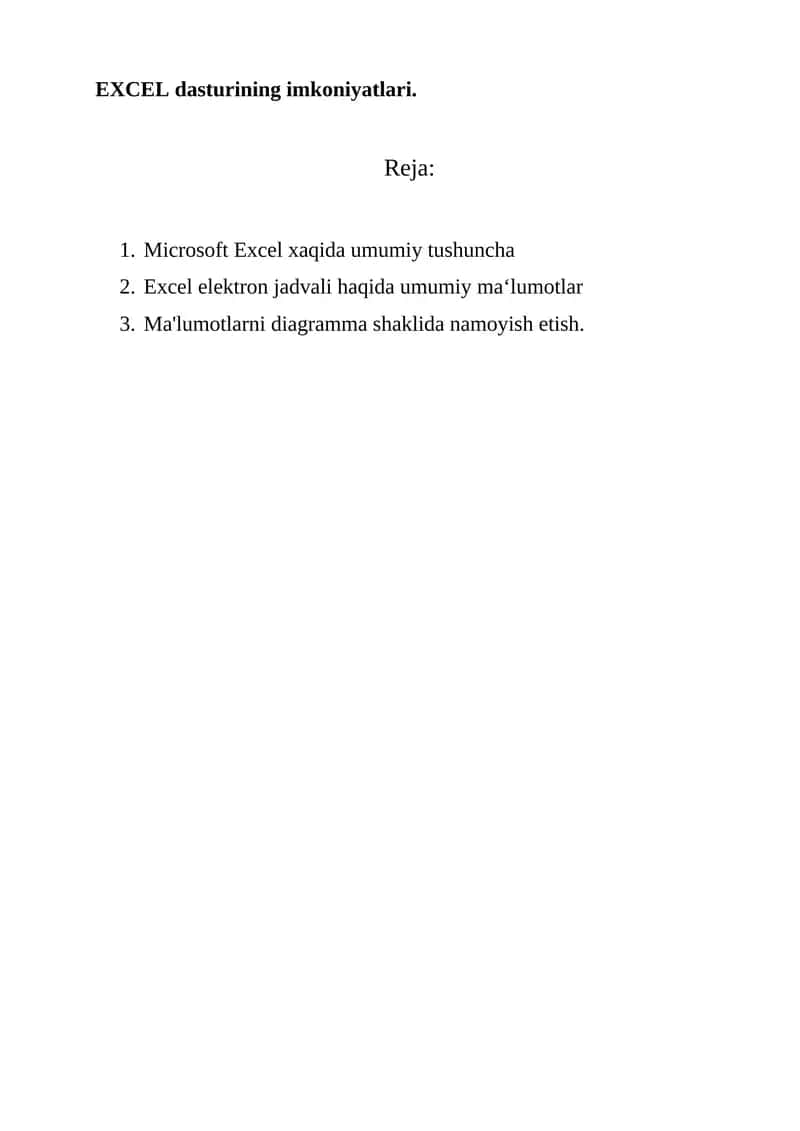 Microsoft Excel elektron jadval dasturi haqida umumiy ma‘lumotlar