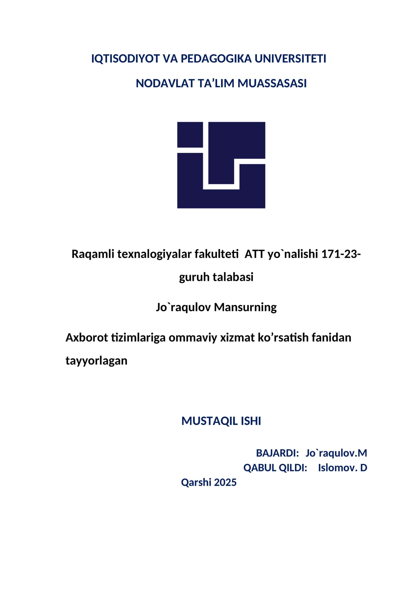 Xizmat ko‘rsatish tizimlarini modellashtirish va simulyatsiya qilish
