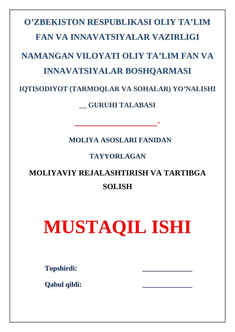 Moliyaviy rejalashtirish va tartibga solish
