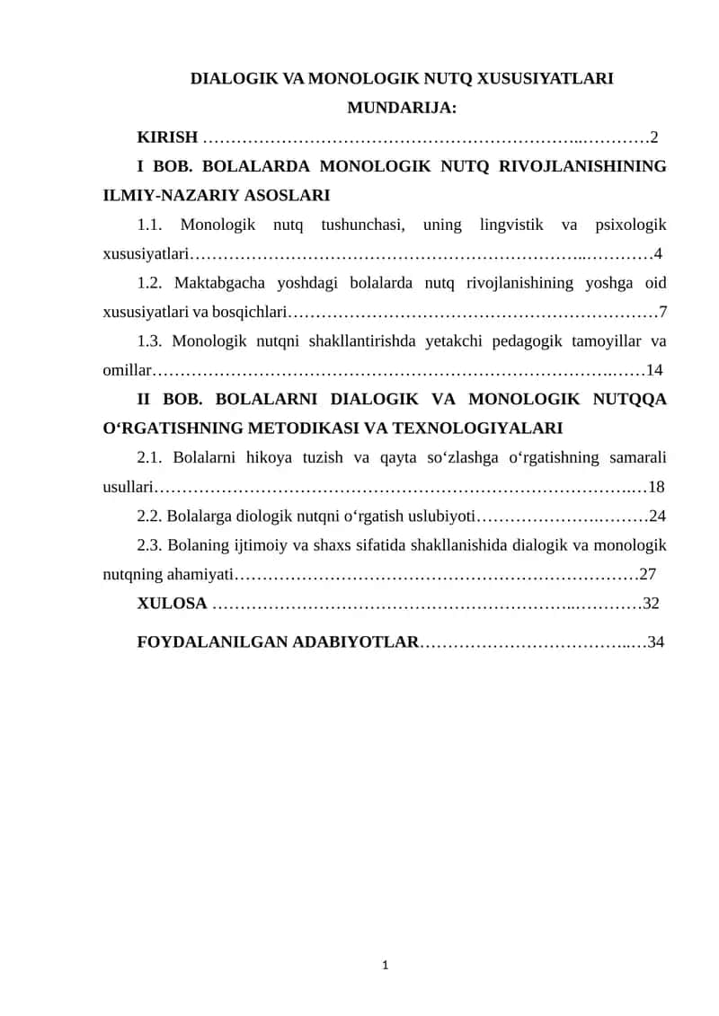 DIALOGIK VA MONOLOGIK NUTQ XUSUSIYATLARI