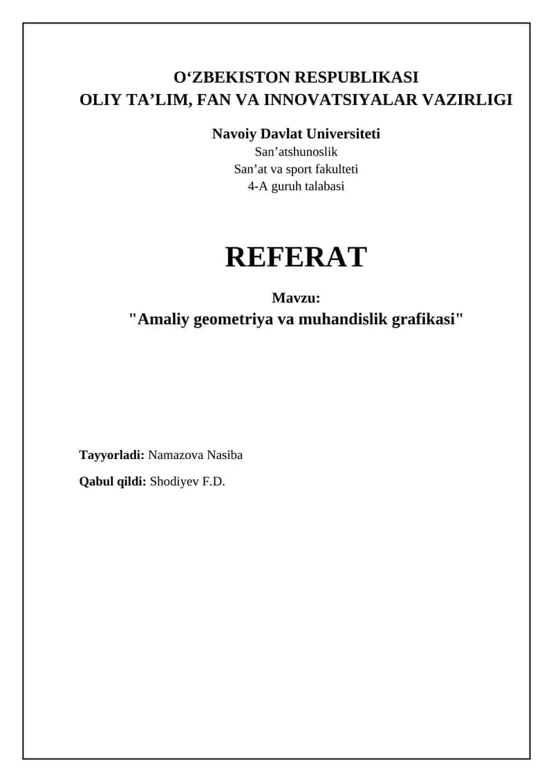 "Amaliy geometriya va muhandislik grafikasi"