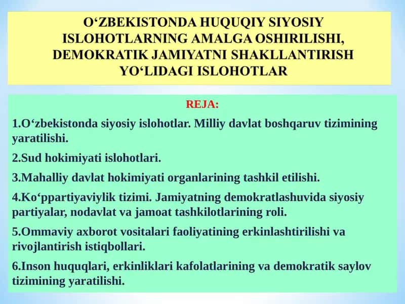 O‘zbekistonda siyosiy islohotlar